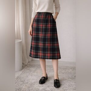Vintage Rare Pendleton Black Stewart Tartan 100% Wool Midi Skirt Made in USA 14